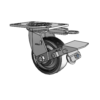 4 Series 2 Inch Wide Top Plate Swivel Caster Caster with 5 x 2 Endura Solid Elastomer Wheel and Tread Lock Brake