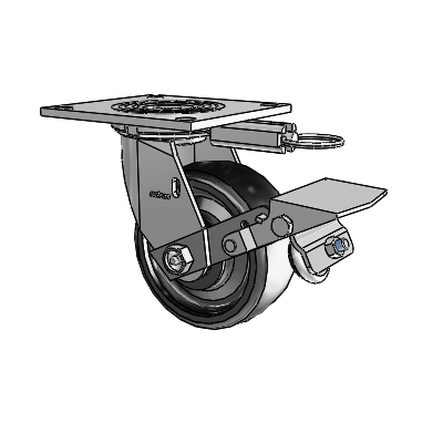 4 Series 2 Inch Wide Top Plate Swivel Caster Caster with 5 x 2 Endura Solid Elastomer Wheel and Tread Lock Brake