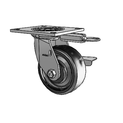 4 Series 2 Inch Wide Top Plate Swivel Caster Caster with 5 x 2 Endura Solid Elastomer Wheel and Side Lock Brake