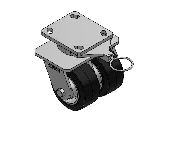 115 Series Top Plate Swivel Black on natural aluminum core Caster with 4 x 2 MD - Moldon Rubber (Aluminum Core) Wheel
