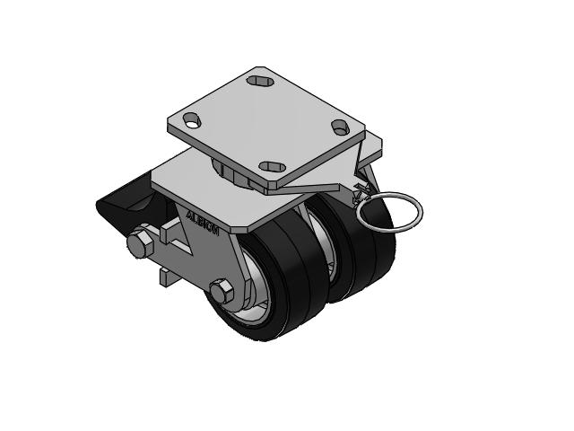 115 Series Top Plate Swivel Black on natural aluminum core Caster with 4 x 2 MD - Moldon Rubber (Aluminum Core) Wheel and Poly Lock Integrated Brake