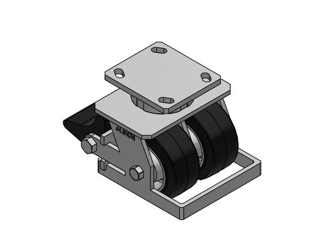 115 Series Top Plate Swivel Black on natural aluminum core Caster with 4 x 2 MD - Moldon Rubber (Aluminum Core) Wheel and Poly Lock Integrated Brake