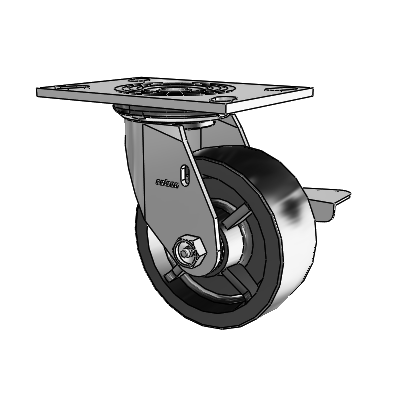 4 Series 2 Inch Wide Top Plate Swivel Caster Caster with 5 x 2 Polyolefin Wheel and Side Lock Brake
