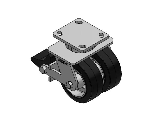 115 Series Top Plate Swivel Black on natural aluminum core Caster with 5 x 2 MD - Moldon Rubber (Aluminum Core) Wheel and Poly Lock Integrated Brake