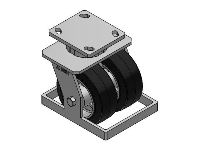 115 Series Top Plate Swivel Black on natural aluminum core Caster with 5 x 2 MD - Moldon Rubber (Aluminum Core) Wheel