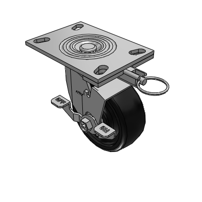 4 Series 2 Inch Wide Top Plate Swivel Caster with 5 x 2 Endura Solid Elastomer Wheel and Top Lock Brake