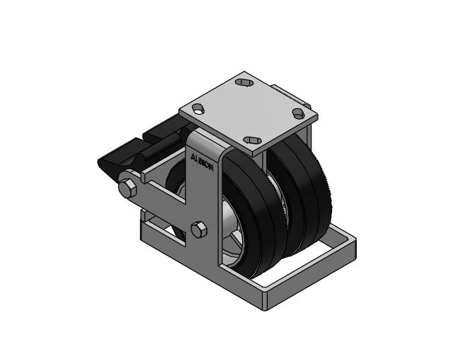 115 Series Top Plate Rigid Black on natural aluminum core Caster with 6 x 2 MD - Moldon Rubber (Aluminum Core) Wheel and Poly Lock Integrated Brake