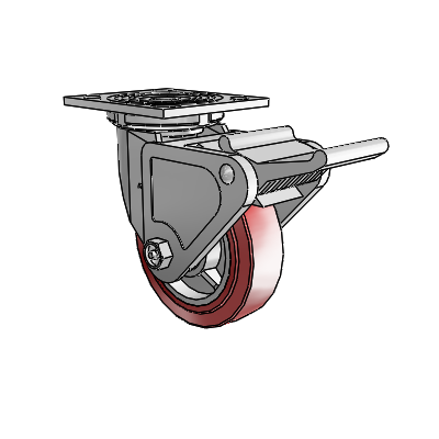 4 Series 1 1/2" Casters Top Plate Swivel Zinc with 5 x 1.5 Polyurethane HI-TECH Wheel and Tech Lock Brake