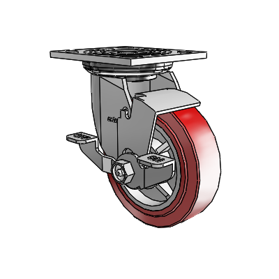 4 Series 1 1/2" Casters Top Plate Swivel Zinc with 5 x 1.5 Polyurethane HI-TECH Wheel and Top Lock Brake