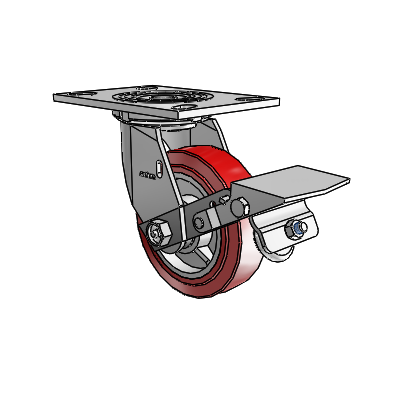 4 Series 1 1/2" Casters Top Plate Swivel Zinc with 5 x 1.5 Polyurethane HI-TECH Wheel and Tread Lock Brake