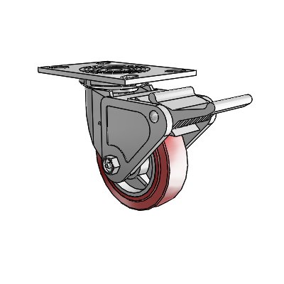4 Series 1 1/2" Casters Top Plate Swivel Zinc with 5 x 1.5 Polyurethane HI-TECH Wheel and Tech Lock Brake