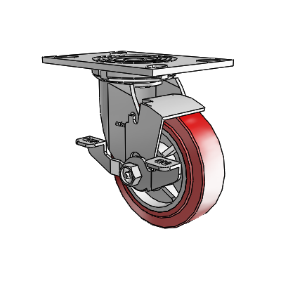 4 Series 1 1/2" Casters Top Plate Swivel Zinc with 5 x 1.5 Polyurethane HI-TECH Wheel and Top Lock Brake