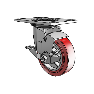 4 Series 1 1/2" Casters Top Plate Swivel Zinc with 5 x 1.5 Polyurethane HI-TECH Wheel and Top Lock Brake