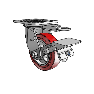 4 Series 1 1/2" Casters Top Plate Swivel Zinc with 5 x 1.5 Polyurethane HI-TECH Wheel and Tread Lock Brake