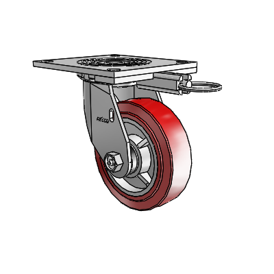 4 roulettes de la série 1 de 1 1/2", à plaque supérieure pivotante en zinc, avec roue HI-TECH en polyuréthane de 5 x 1,5