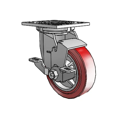 4 Series 1 1/2" Casters Top Plate Swivel Zinc with 5 x 1.5 Polyurethane HI-TECH Wheel and Top Lock Brake