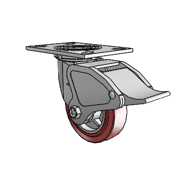 4 Series 1 1/2" Casters Top Plate Swivel Zinc with 5 x 1.5 Polyurethane HI-TECH Wheel and Total Lock Brake