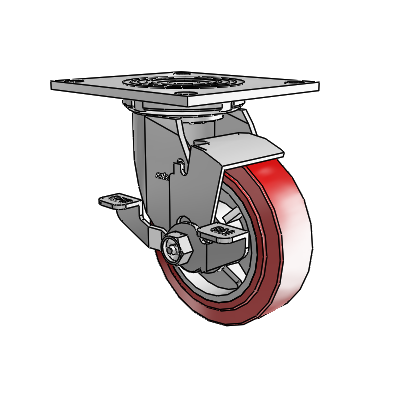 4 Series 1 1/2" Casters Top Plate Swivel Zinc with 5 x 1.5 Polyurethane HI-TECH Wheel and Top Lock Brake
