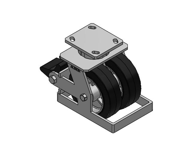 115 Series Top Plate Swivel Black on natural aluminum core Caster with 6 x 2 MD - Moldon Rubber (Aluminum Core) Wheel and Poly Lock Integrated Brake