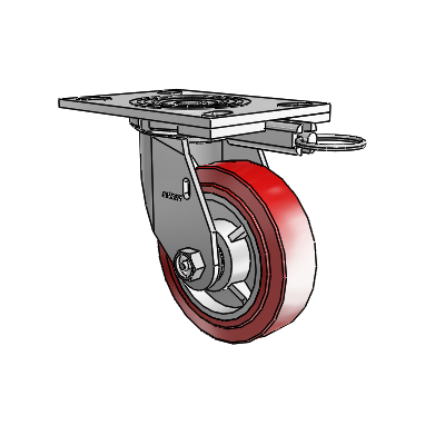 4 roulettes de la série 1 de 1 1/2", à plaque supérieure pivotante en zinc, avec roue HI-TECH en polyuréthane de 5 x 1,5