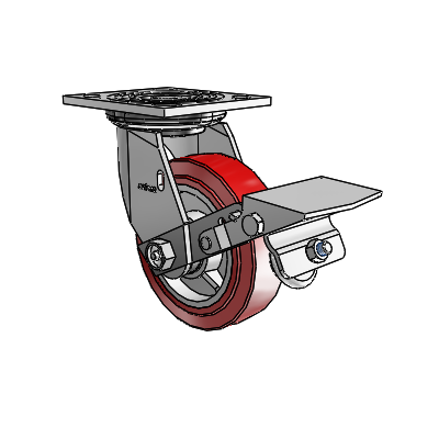 4 Series 1 1/2" Casters Top Plate Swivel Zinc with 5 x 1.5 Polyurethane HI-TECH Wheel and Tread Lock Brake