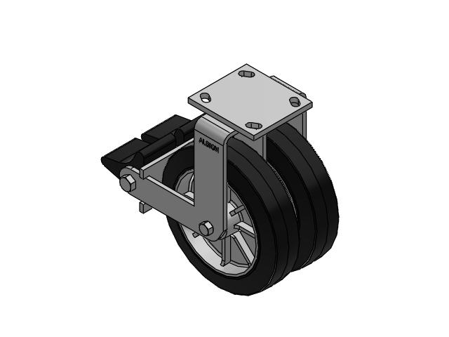 115 Series Top Plate Rigid Black on natural aluminum core Caster with 8 x 2 MD - Moldon Rubber (Aluminum Core) Wheel and Poly Lock Integrated Brake