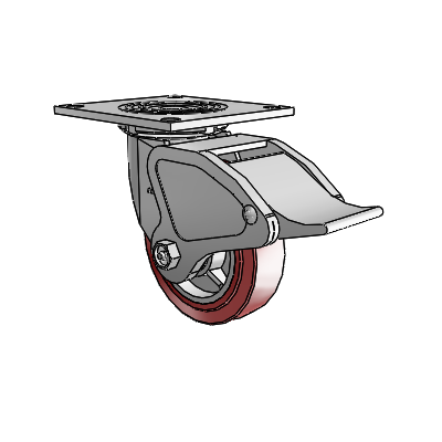 4 Series 1 1/2" Casters Top Plate Swivel Zinc with 5 x 1.5 Polyurethane HI-TECH Wheel and Total Lock Brake