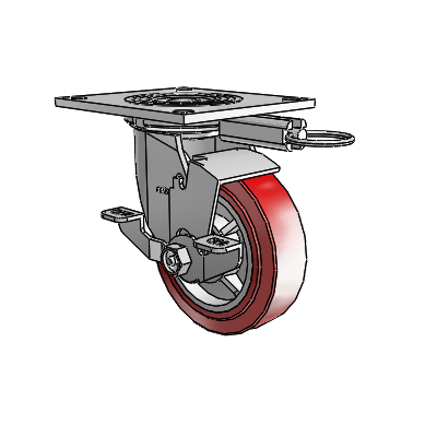 4 Series 1 1/2" Casters Top Plate Swivel Zinc with 5 x 1.5 Polyurethane HI-TECH Wheel and Top Lock Brake