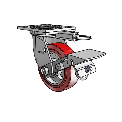 4 Series 1 1/2" Casters Top Plate Swivel Zinc with 5 x 1.5 Polyurethane HI-TECH Wheel and Tread Lock Brake