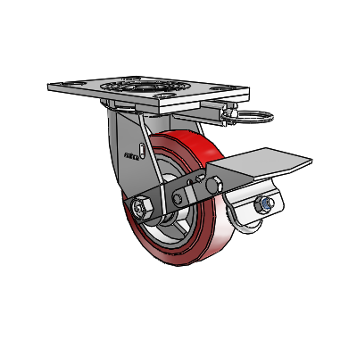 4 Series 1 1/2" Casters Top Plate Swivel Zinc with 5 x 1.5 Polyurethane HI-TECH Wheel and Tread Lock Brake