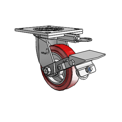 4 Series 1 1/2" Casters Top Plate Swivel Zinc with 5 x 1.5 Polyurethane HI-TECH Wheel and Tread Lock Brake