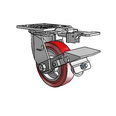 4 Series 1 1/2" Casters Top Plate Swivel Zinc with 5 x 1.5 Polyurethane HI-TECH Wheel and Tread Lock Brake