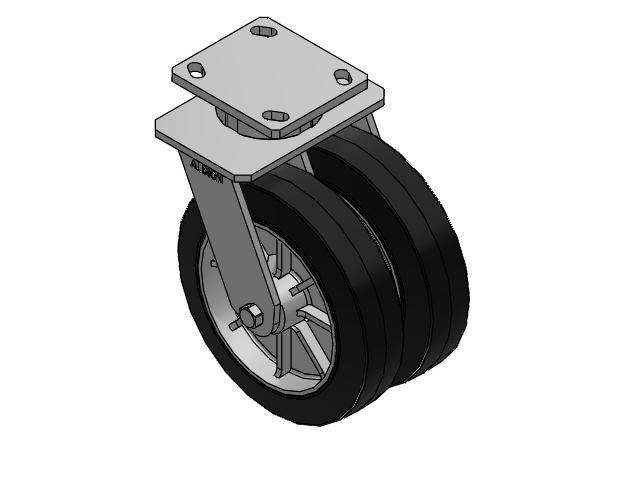 115 Series Top Plate Swivel Black on natural aluminum core Caster with 8 x 2 MD - Moldon Rubber (Aluminum Core) Wheel