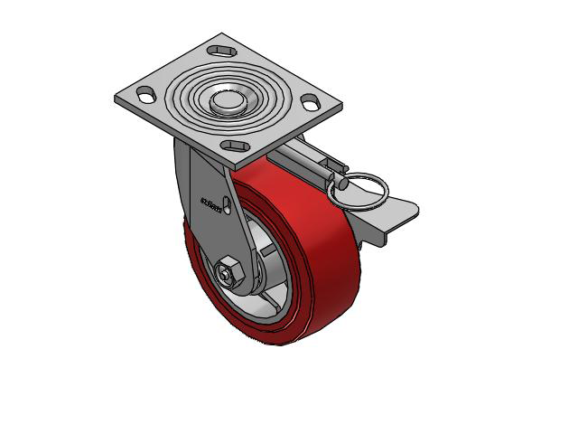 4 Series 2 Inch Wide Top Plate Swivel Caster Caster with 5 x 2 Polyurethane HI-TECH Wheel and Side Lock Brake