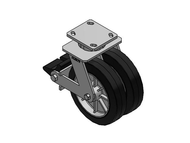 115 Series Top Plate Swivel Black on natural aluminum core Caster with 8 x 2 MD - Moldon Rubber (Aluminum Core) Wheel and Poly Lock Integrated Brake