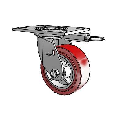 Roulette pivotante de la série 4, à plaque supérieure de 2 pouces de large, équipée d'une roue HI-TECH en polyuréthane de 5 x 2