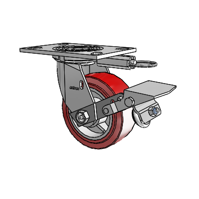 4 Series 2 Inch Wide Top Plate Swivel Caster Caster with 5 x 2 Polyurethane HI-TECH Wheel and Tread Lock Brake
