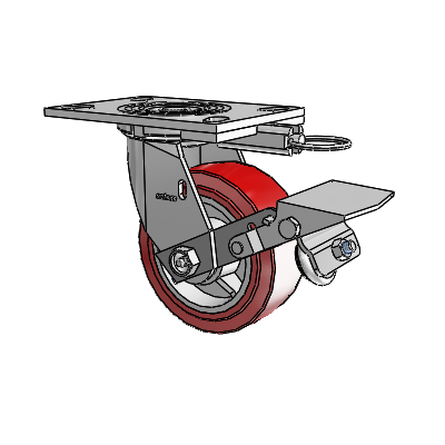 4 Series 2 Inch Wide Top Plate Swivel Caster Caster with 5 x 2 Polyurethane HI-TECH Wheel and Tread Lock Brake