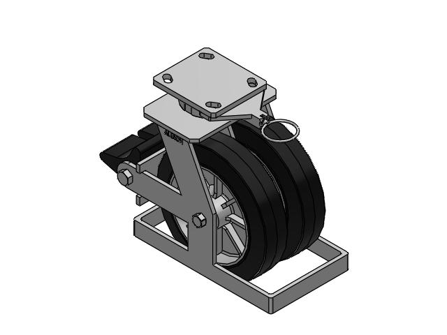 115 Series Top Plate Swivel Black on natural aluminum core Caster with 8 x 2 MD - Moldon Rubber (Aluminum Core) Wheel and Poly Lock Integrated Brake