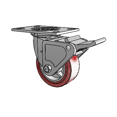 4 Series 2 Inch Wide Top Plate Swivel Caster Caster with 5 x 2 Polyurethane HI-TECH Wheel and Tech Lock Brake