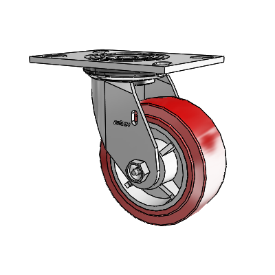 Roulette pivotante de la série 4, à plaque supérieure de 2 pouces de large, équipée d'une roue HI-TECH en polyuréthane de 5 x 2