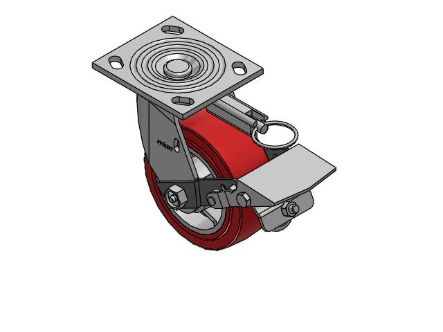 4 Series 2 Inch Wide Top Plate Swivel Caster Caster with 5 x 2 Polyurethane HI-TECH Wheel and Tread Lock Brake