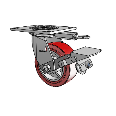 4 Series 2 Inch Wide Top Plate Swivel Caster Caster with 5 x 2 Polyurethane HI-TECH Wheel and Tread Lock Brake