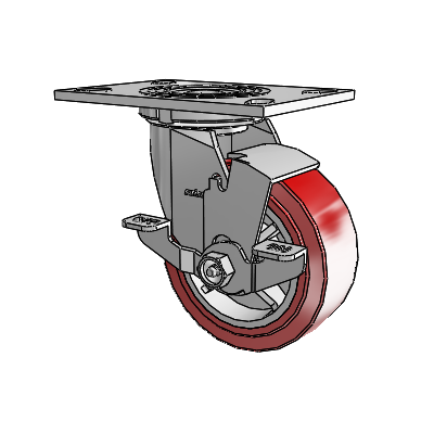 4 Series 2 Inch Wide Top Plate Swivel Caster Caster with 5 x 2 Polyurethane HI-TECH Wheel and Top Lock Brake