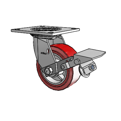 4 Series 2 Inch Wide Top Plate Swivel Caster Caster with 5 x 2 Polyurethane HI-TECH Wheel and Tread Lock Brake