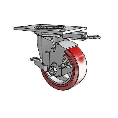 4 Series 2 Inch Wide Top Plate Swivel Caster Caster with 5 x 2 Polyurethane HI-TECH Wheel and Top Lock Brake