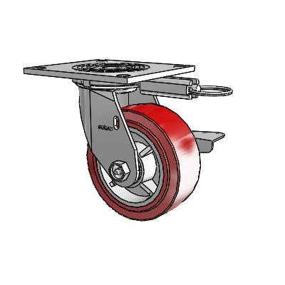 4 Series 2 Inch Wide Top Plate Swivel Caster Caster with 5 x 2 Polyurethane HI-TECH Wheel and Side Lock Brake