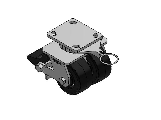 115 Series Top Plate Swivel Black tread on black enamel core Caster with 4 x 2 MR - Moldon Rubber (Cast Iron Core) Wheel and Poly Lock Integrated Brake