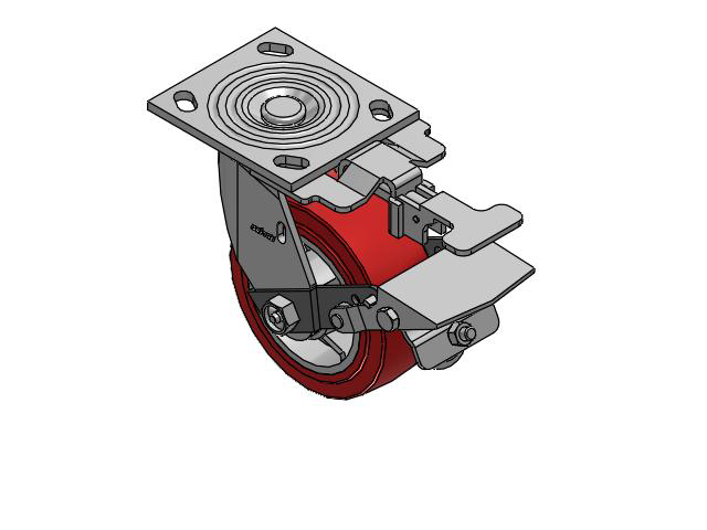 4 Series 2 Inch Wide Top Plate Swivel Caster Caster with 5 x 2 Polyurethane HI-TECH Wheel and Tread Lock Brake