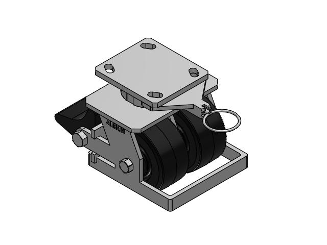 115 Series Top Plate Swivel Black tread on black enamel core Caster with 4 x 2 MR - Moldon Rubber (Cast Iron Core) Wheel and Poly Lock Integrated Brake